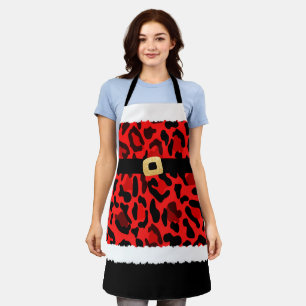 Red Leopard Print Santa Claus Costume Christmas Apron