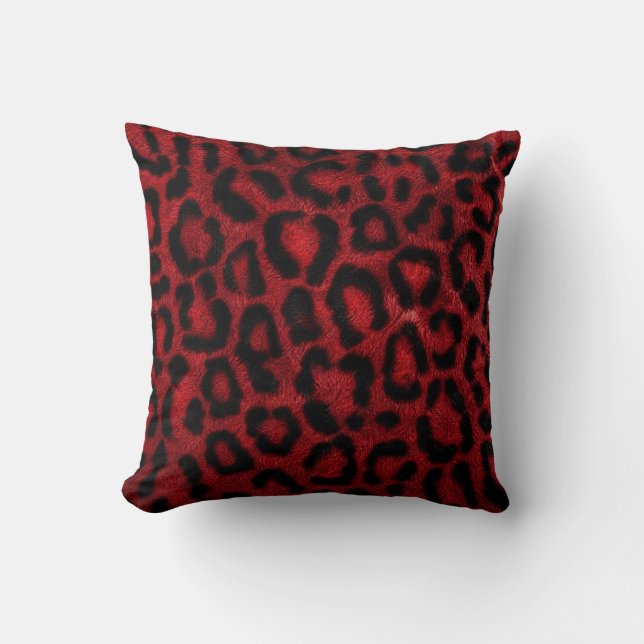 Red Leopard Print Texture Pattern Throw Pillow (Front)