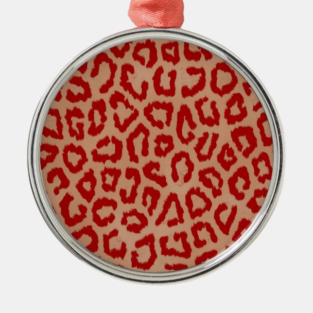 Red Leopard Skin Art Metal Tree Decoration (Front)
