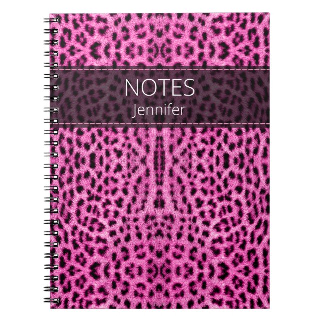 Red Leopard Skin Print Pattern Name Customised Notebook (Front)