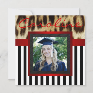 Red Leopard Stripes Grad Photo Invite
