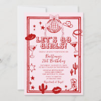 Red Let's Go Girls Birthday Party Invitation
