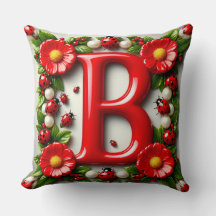 🐞 Red Letter B Name Plate Ladybugs Poppies