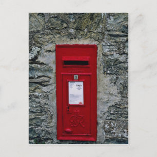 red letter box mounted on wall postcard