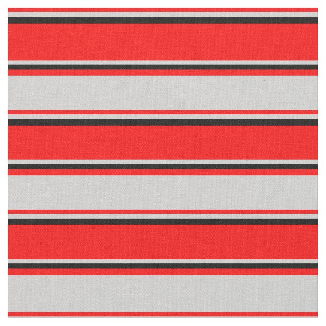 Red, Light Grey & Black Stripes Fabric (Close Up)