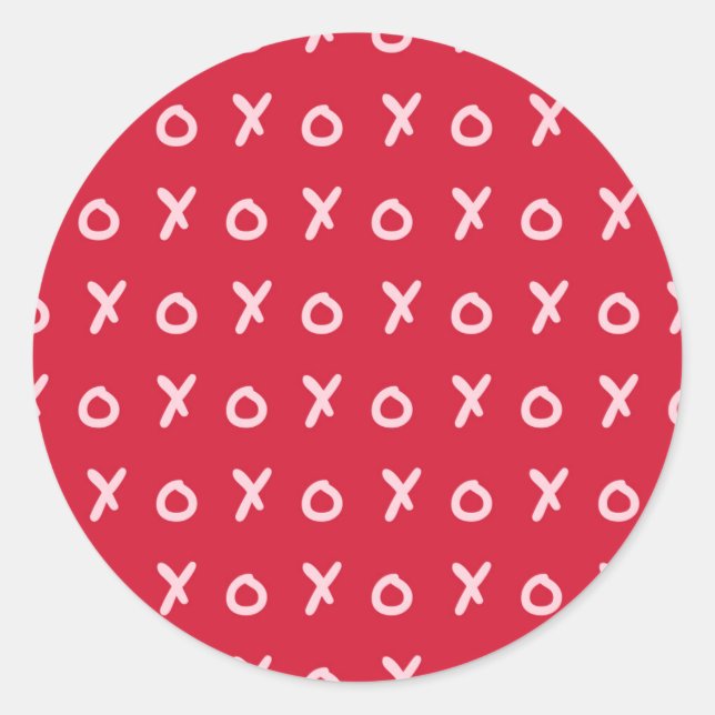 Red & Light Pink X O XO XO's Trendy Cute Classic Round Sticker (Front)