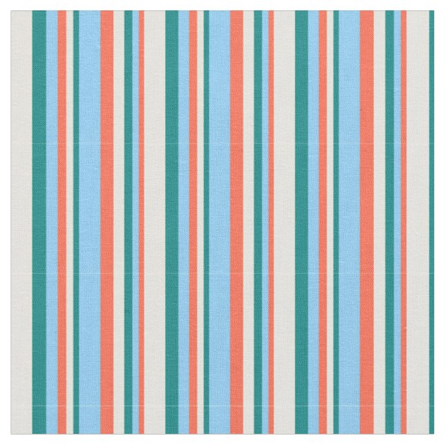 Red, Light Sky Blue, Teal & Light Yellow Coloured Fabric (Close Up)