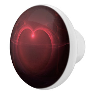 Red Lighted Heart Over Black Artwork Ceramic Knob