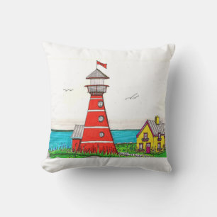 Red Lighthouse Throw Pillow