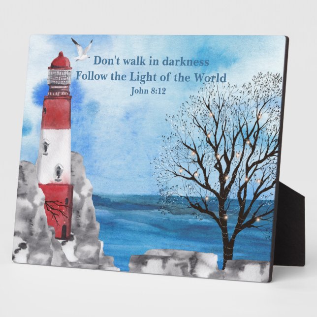 Red Lighthouse Watercolor Scene Plaque (Side)