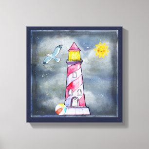 Red Lighthouse with a Stormy Background Canvas Print