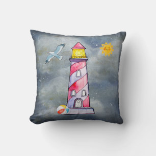 Red Lighthouse with a Stormy Background Cushion