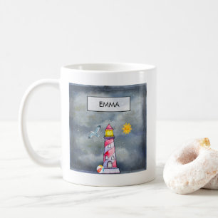 Red Lighthouse with a Stormy Background Custom Coffee Mug