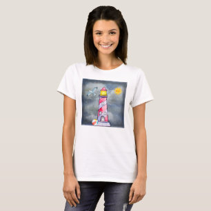 Red Lighthouse with a Stormy Background T-Shirt