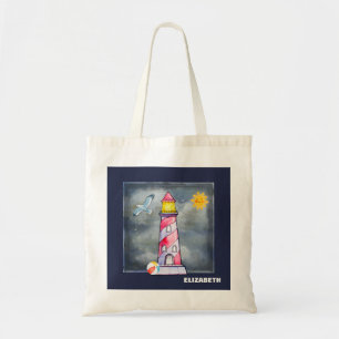 Red Lighthouse with a Stormy Background Tote Bag