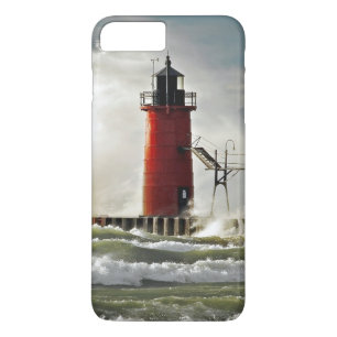 red lighthouse with giant wave Case-Mate iPhone case