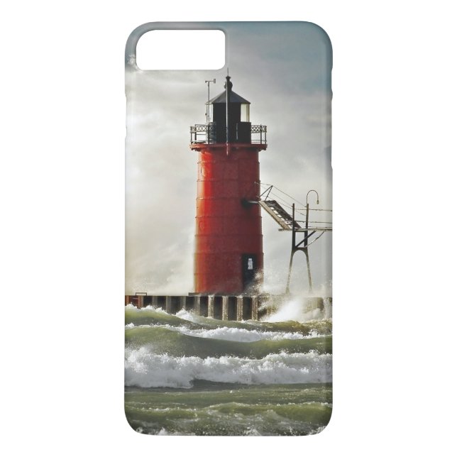 red lighthouse with giant wave Case-Mate iPhone case (Back)