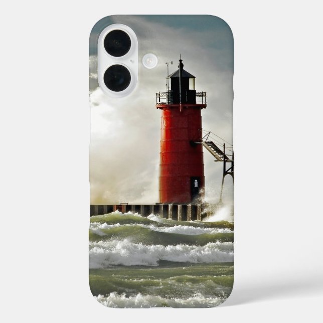 red lighthouse with giant wave Case-Mate iPhone case (Back)