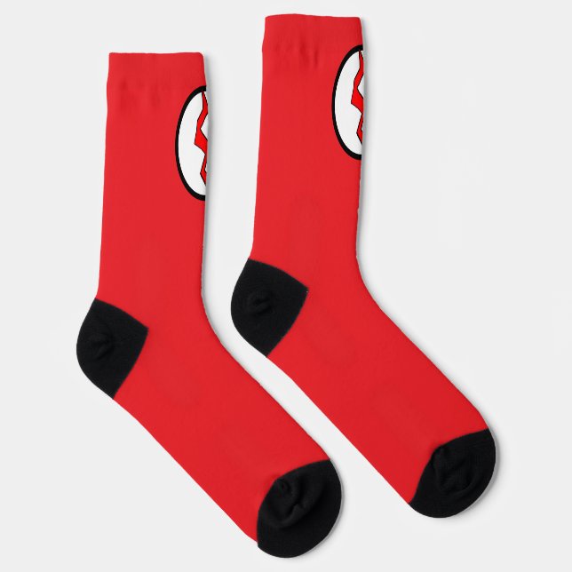 Red Lightning Bolt Superhero Halloween Socks (Right)