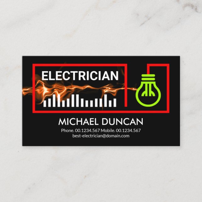 Red Lightning Current Wire Frame Electrical Business Card (Front)