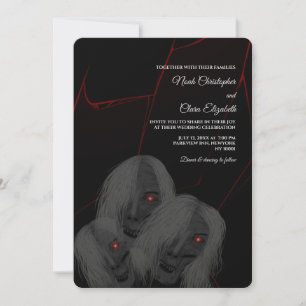 Red Lightning Ghosts Gothic Black Halloween Dark Invitation