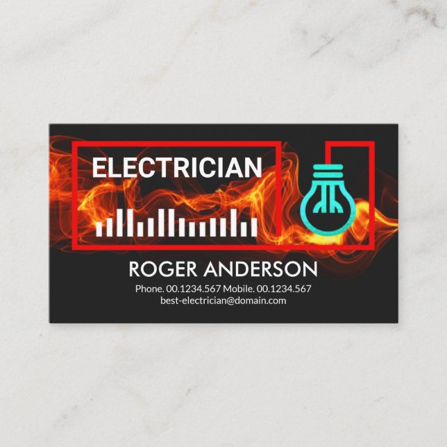 Red Lightning Wire Frame Electrical Contractor Business Card (Front)