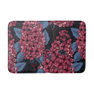 Red lilac on dark blue bath mat