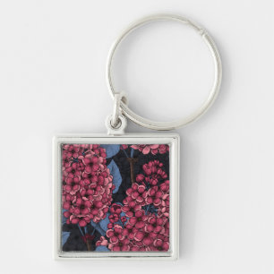 Red lilac on dark blue key ring