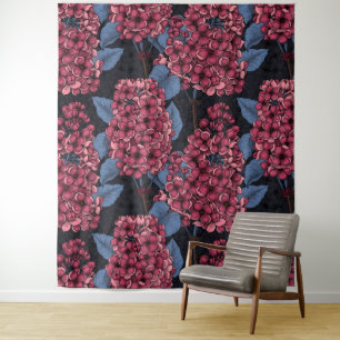 Red lilac on dark blue tapestry