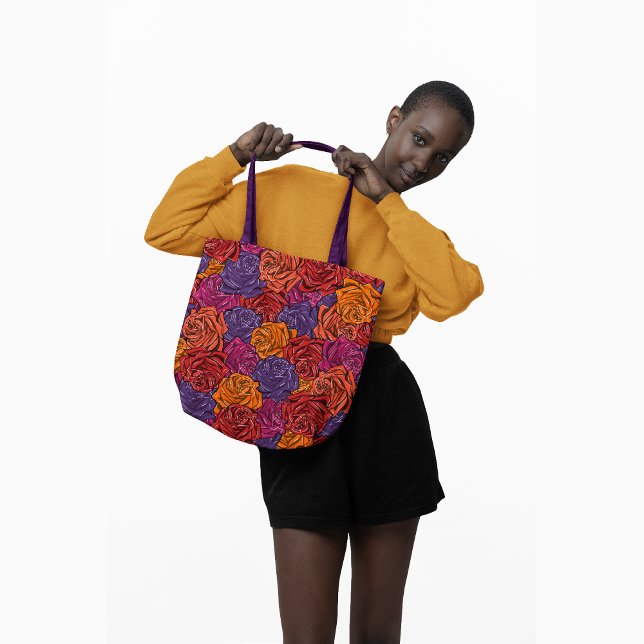 Red, lilac, orange, colourful, floral, Roses Tote Bag (Creator Uploaded)