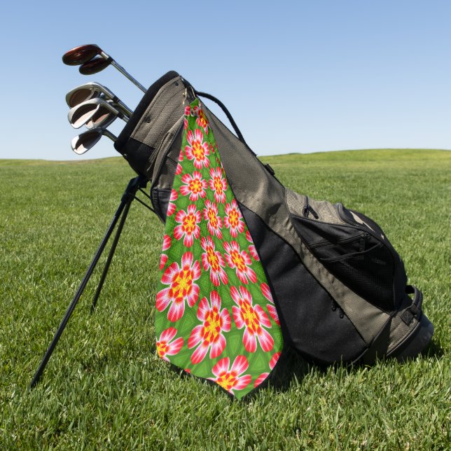 Red Lilies Pattern Golf Towel (Green)