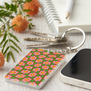 Red Lilies Pattern Key Ring