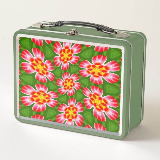 Red Lilies Pattern Metal Lunch Box (Front)