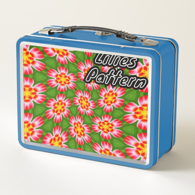 Red Lilies Pattern Metal Lunch Box (Back)