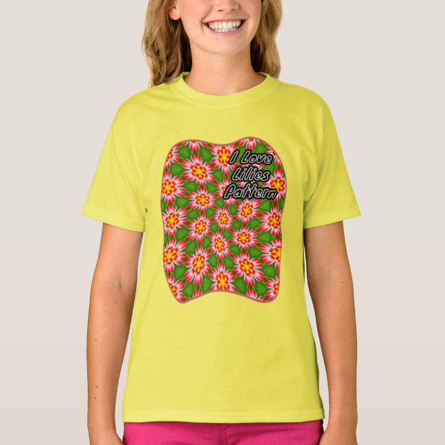 Red Lilies Pattern T-Shirt (Front)