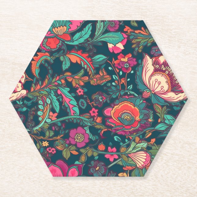 Red lilly seamless pattern paper coaster (Front)