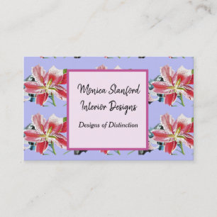 Red Lily Floral Flowers Watercolour Business Card