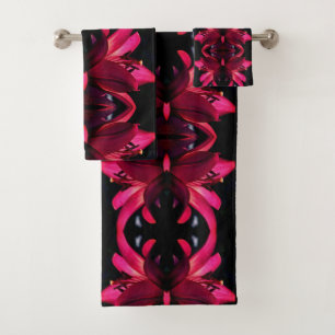 Red Lily Flower Abstract Art Bath Towel Set