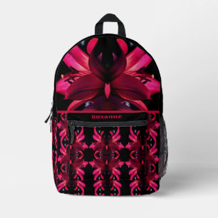 Red Lily Flower Abstract Personalised Printed Backpack