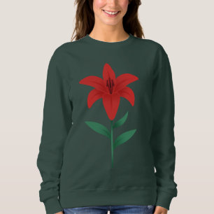 Red Lily Flower Modern Flat Botanical Design Sweatshirt