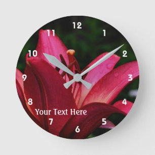 Red Lily Flower Petals And Centre Round Clock