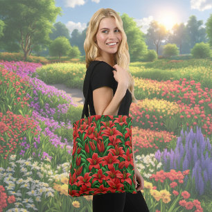 Red Lily Flower Tote Bag