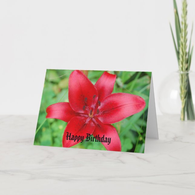 Red Lily Happy Birthday Card (Front)