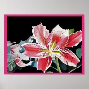 Red Lily Watercolor Flowers Floral Art Poster