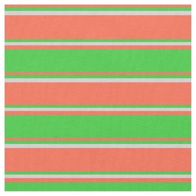 Red, Lime Green & Light Grey Coloured Stripes Fabric (Close Up)