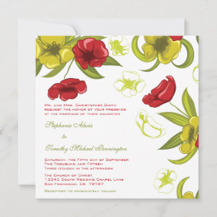 Red + Lime Green poppy flowers wedding invitation