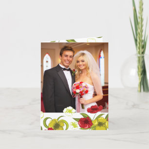 Red + Lime Green poppy flowers wedding thank you Card
