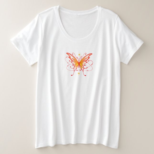 Red line drawing butterfly pattern design plus size T-Shirt (Design Front)