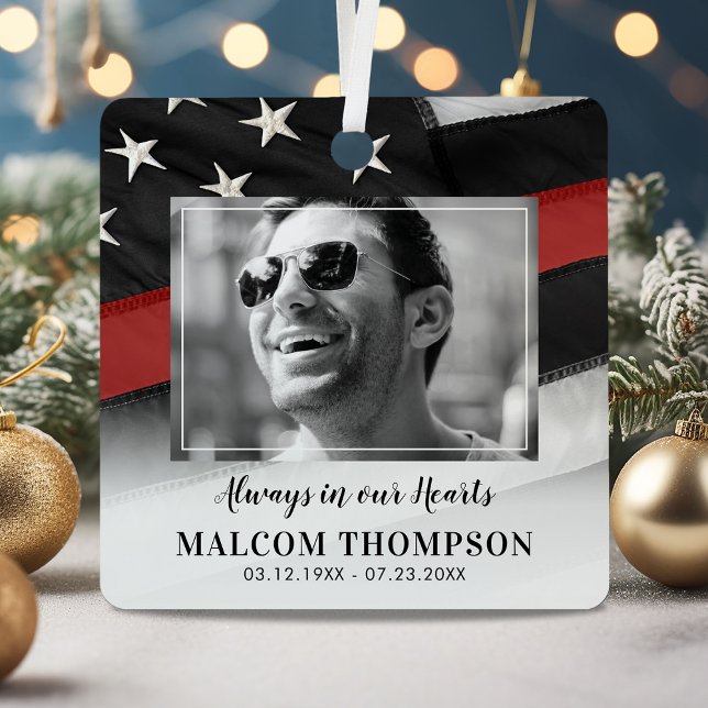 Red Line Firefighter Photo Memorial Metal Tree Decoration (Creator Uploaded)