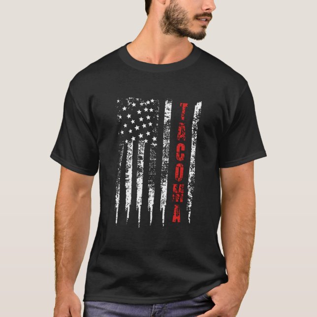 Red Line Firefighter Tacoma Distressed T-Shirt (Front)
